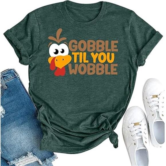 Funny Turkey "Gobble" Graphic Short Sleeve Tee | Thanksgiving Holiday Shirt - Picture 7 of 7